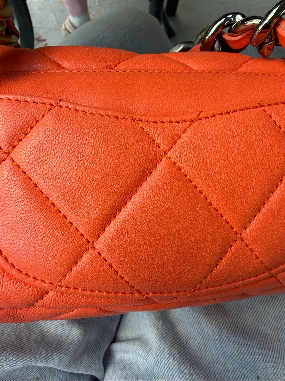 Chanel 19 Orange Quilted Chain belt bag